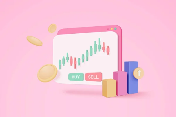 Online Trading Browser Pink Background Browser Using Funding Business Graph — 图库矢量图片
