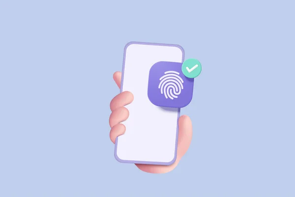 Δακτυλικών Αποτυπωμάτων Κυβερνοασφάλεια Στο Χέρι Κρατώντας Κινητό Τηλέφωνο Ψηφιακή Ασφάλεια — Διανυσματικό Αρχείο