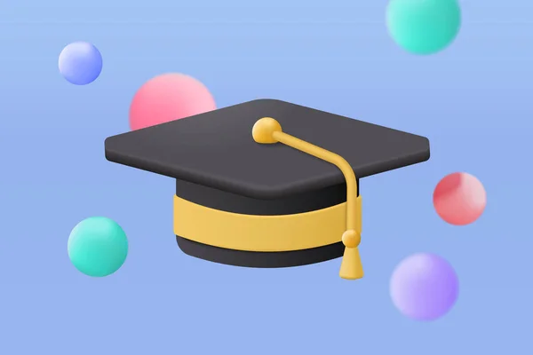 Graduation University College Student Concept Graduation Hat Diploma Cartoon Style — Vector de stock