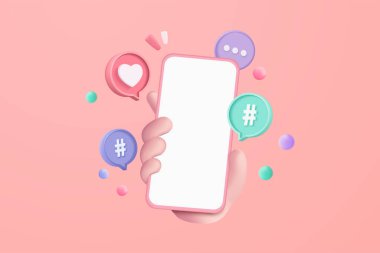 Mobil el ele tutuşmada video ve fotoğraf galerisi olan 3D vektör minimal sosyal medya, afiş için arayüz optimizasyonu ve mobil tasarım konsepti için web sitesi. Cihaz akıllı telefonlu 3d görüntü