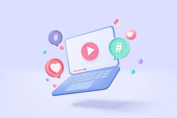 Social Media Live Streaming Emotion Notebook Blue Background Social Media — Stock vektor