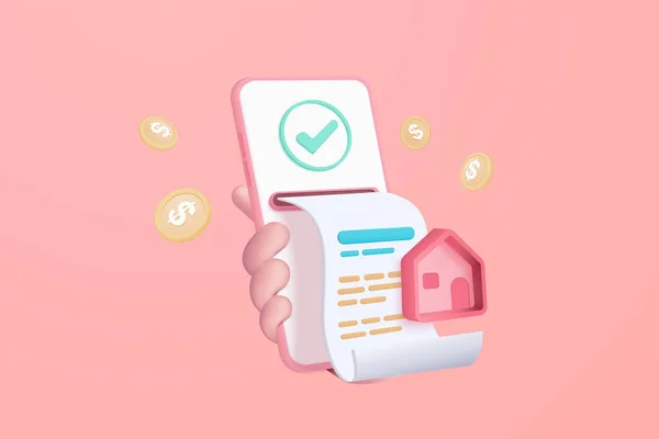 Pay Money Mobile Phone Banking Online Payment Cartoon Concept House — Stockvector