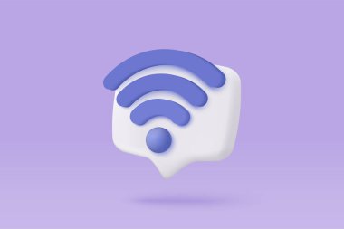 İnternet üzerinden 3D kablosuz bağlantı ve paylaşım ağı. Dijital ve çevrimiçi yayın için sıcak nokta erişim noktası. Wi-Fi ile yayın alanı. 3d kablosuz sinyal simgesi oluşturma vektörü çizimi