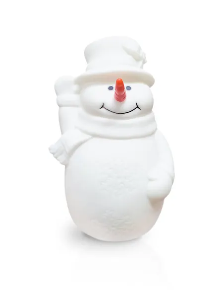 Snowman Red Carrot Nose Smile Black Eyes Wearing Scarf Hat — Stock Photo, Image