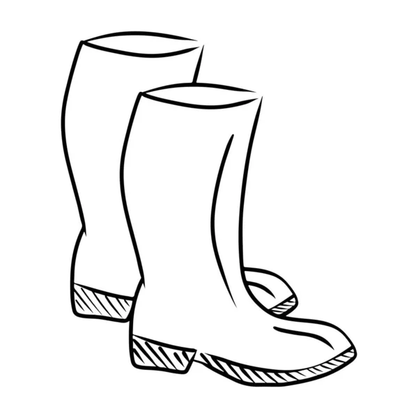 Rubber Boots Wellies Vector Hand Drawn Illustration Isolated White Background — Vetor de Stock