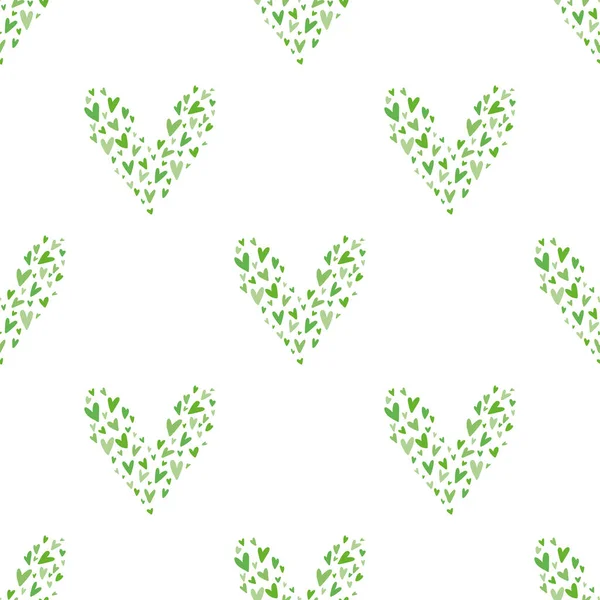 Seamless Pattern Green Hearts White Background Hand Drawn Vector Design — Archivo Imágenes Vectoriales