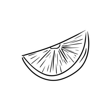 Lemon orange slice black hand drawn sketch illustration isolated on white background. Vector drawing in doodle lline art. Citrus ingredient for mulled wine, tea, cheesecake, fish. Diet, vitamine.