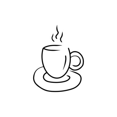 Glass with hot coffee, cappucino, tea, cacao drawing isolated on white background. Vector sketch illustration in simple doodle outline style. Cozy winter and autumn design, cafe, confectionery.