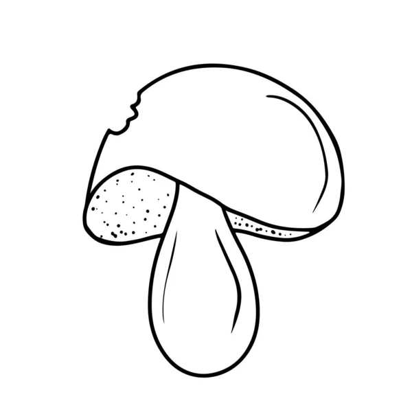 Bitten Porcini Edible Mushroom Drawing Black Isolated White Background Hand — Stock Vector