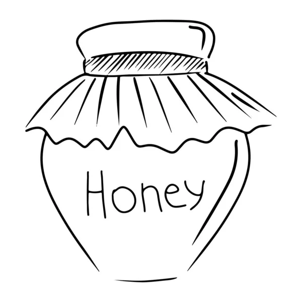 Gemütliches Gefäß Mit Honig Und Gewebe Auf Dem Deckel Und — Stockvektor