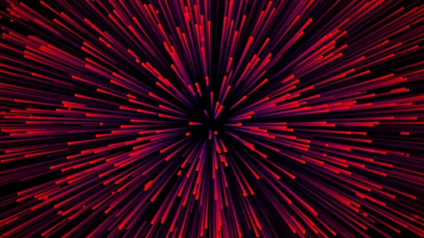 Explosión circular de partículas. Estruendo rojo con ruido en el universo. Fondo de flujo de datos abstracto para eventos, fiestas, carnavales, celebraciones u otros. Renderizado 3D. — Foto de Stock