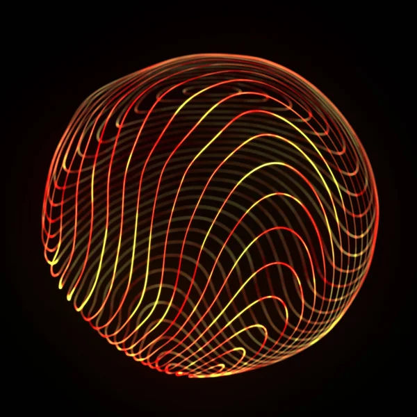 Drahtgestell rote Kugel mit verdrehten Linien. Futuristische Technologiezirkel mit verdrehten Leuchtlinien. Abstraktes 3D-Logo. HUD-Element. — Stockfoto