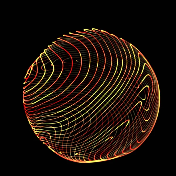 Esfera vermelha wireframe com linhas torcidas. Círculo de tecnologia futurista com linhas brilhantes torcidas. Logotipo 3d abstrato. Elemento HUD. — Fotografia de Stock