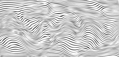 Hatlar karışmış. Çarpıtma etkisiyle çizgili dalga. Optik yanılsama. Dalgalı çarpıtma efektiyle arkaplan.