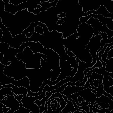 Vektör kontur topografik haritası. Siyah arkaplanda beyaz çizgiler.