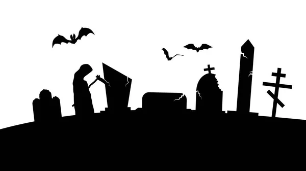 Ürkütücü Mezarlık Silueti Kara Cadılar Bayramı Korku Manzarası Ürkütücü Mezarlık — Stok Vektör