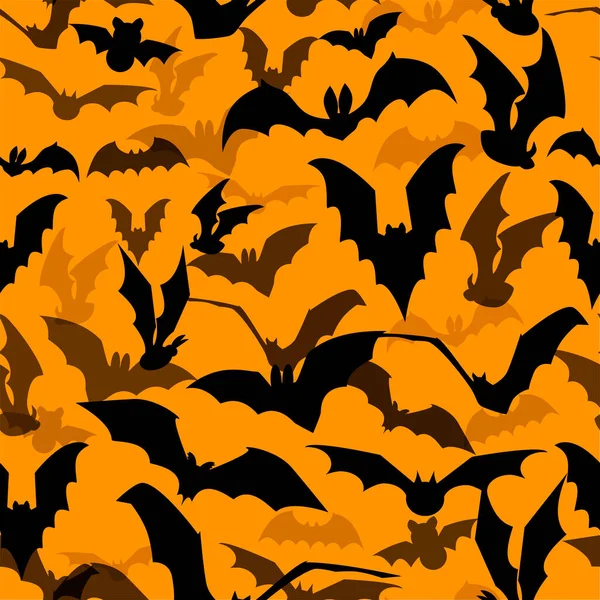 Patrón Vector Halloween Sin Costuras Con Varias Siluetas Murciélago Volador — Vector de stock
