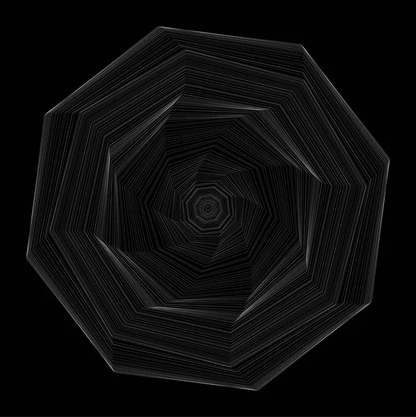 Abstract Fractal Octagon Vector Illustration Swirling White Symbol Black Background — Wektor stockowy
