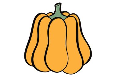 El yapımı balkabağı. Sonbahar sembolü. Çizimde Cadılar Bayramı kabağı. Çizgi film biçimi.