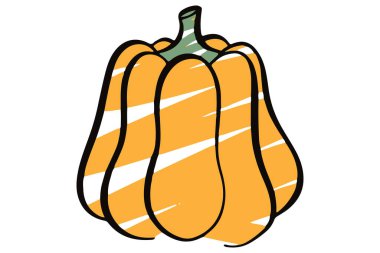 El yapımı balkabağı. Sonbahar sembolü. Çizimde Cadılar Bayramı balkabağı taslağı. Çizgi film biçimi.