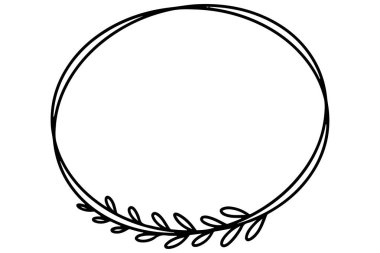 Çizimde yuvarlak çelenk. El çizimi kare şeklinde. Yapraklı yuvarlak çerçeve