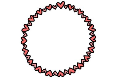 Kalpler daireler halinde. Yuvarlak çerçeveli kalpler..