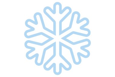 Ana hatlı kar tanesi ikonu. Geometrik kar tanecikleri mavi renkte. Düz kar silueti