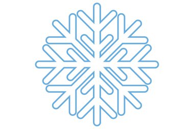 Ana hatlı kar tanesi ikonu. Geometrik kar tanecikleri mavi renkte. Düz kar silueti