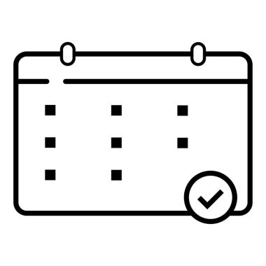 Takvim simgesi. İşaretleme simgesine sahip takvim. Çizgi resim grafiği