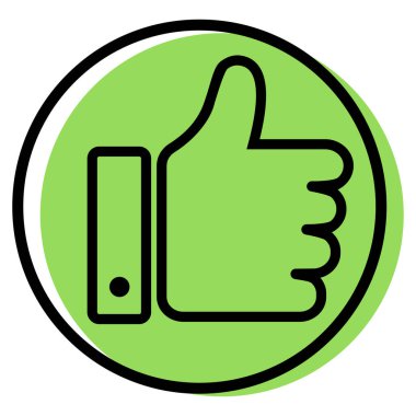 Çemberin içinde baş parmak yukarı. Yeşil ve siyah başparmak yukarı işareti. İyiye işaret. Simgeyi onayla