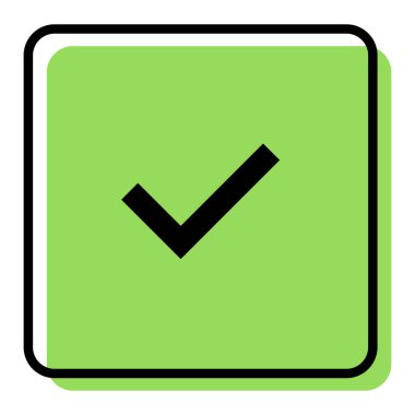 İşaretin karesi işaretlendi. Yeşil ve siyah işaret işareti işareti. İmzayı onaylayın. Simgeyi onayla