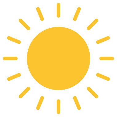 Düz sarı güneş ikonu. Düz güneş patlaması. Güneş ışığı sembolü