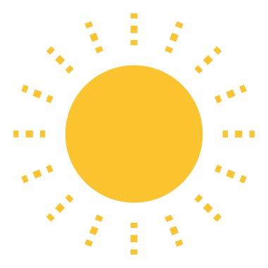 Düz sarı güneş ikonu. Düz güneş patlaması. Güneş ışığı sembolü