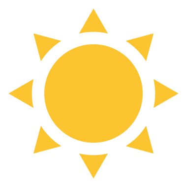 Düz sarı güneş ikonu. Düz güneş patlaması. Güneş ışığı sembolü