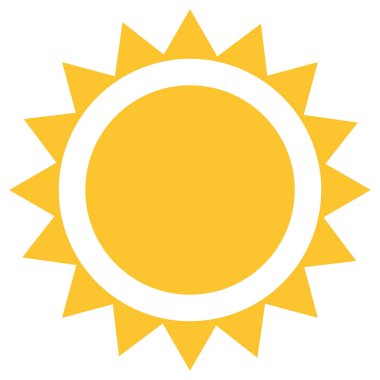 Düz sarı güneş ikonu. Düz güneş patlaması. Güneş ışığı sembolü