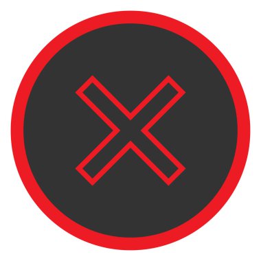 Çember içinde hata simgesi. Kırmızı ve siyah hata sembolü. Reddet işareti. Çember içinde çapraz işaret