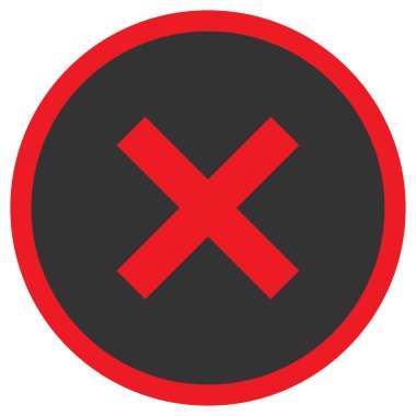 Çember içinde hata simgesi. Kırmızı ve siyah hata sembolü. Reddet işareti. Çember içinde çapraz işaret