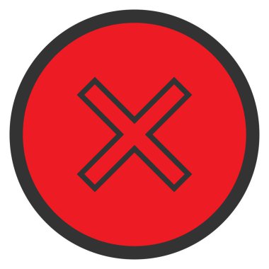 Çember içinde hata simgesi. Kırmızı ve siyah hata sembolü. Reddet işareti. Çember içinde çapraz işaret