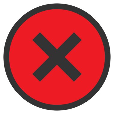 Çember içinde hata simgesi. Kırmızı ve siyah hata sembolü. Reddet işareti. Çember içinde çapraz işaret