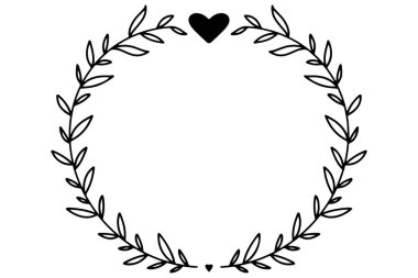 Romantik çelenk. Kalpli el çizimi çerçeve. Kalpli şeffaf çelenk