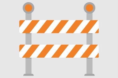 Yol bariyeri. Sembolü durdur İnşaat işaretiyle. Turuncu bariyer işareti