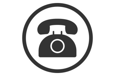 Telefon ikonu. Retro telefon sembolü. Siyah destek işareti. Telefon simgesi siyah. Çember içinde telefon