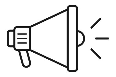 Megafon simgesi. Hoparlörü aç. Şeffaf megafon. Siyahlı megafon.