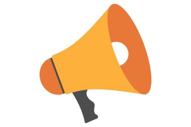 Megafon simgesi. Hoparlör açık. Turuncu megafon. Megafon resim grafiği