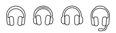 Kulaklık ikonu ayarlandı. Kulaklık simgesi hizada. Kulaklık sembolü. Ana hatlı kulaklık vektör çizimi. Kulaklık sembolü. Stok vektör illüstrasyonu.