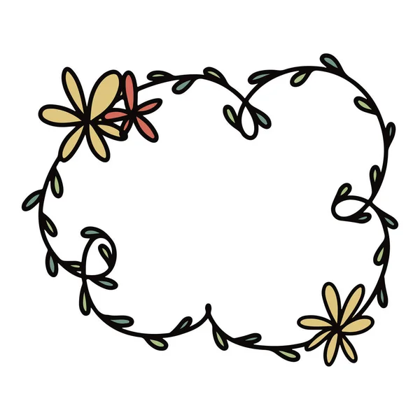 丸い葉のフレーム 花で手描きのフレーム 寄席風 — ストックベクタ