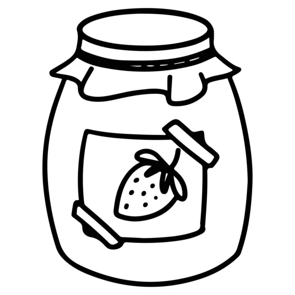 Een Pot Jam Aardbeienjam Een Pot Doodle Stijl — Stockvector