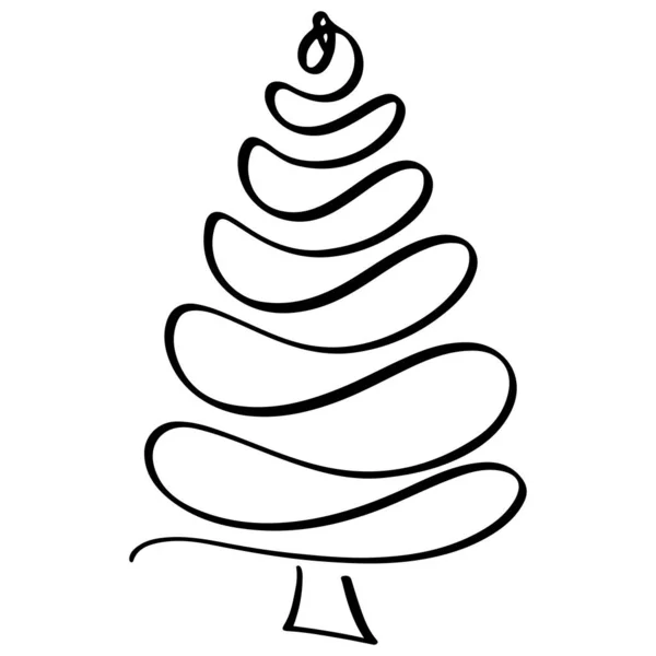 Kerstboom Doodle Handgetekende Kerstboom Monolinestijl Een Regel Kunst — Stockvector