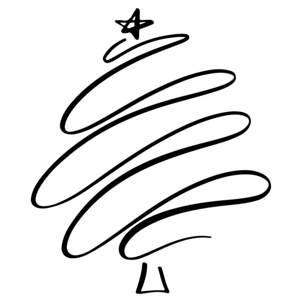 Albero Natale Scarabocchio Albero Natale Disegnato Mano Stile Monoline Una — Vettoriale Stock