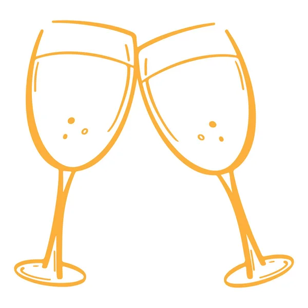 Verre Champagne Champagne Dessiné Main Verre Dans Doodle — Image vectorielle